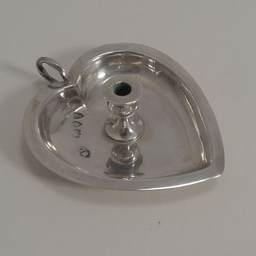 Antique Novelty Miniature English Sterling Silver Heart Shaped Chamberstick by William Comyns - 1894