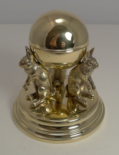 Fabulous Antique English Figural Inkwell - Three Rabbits C.1880