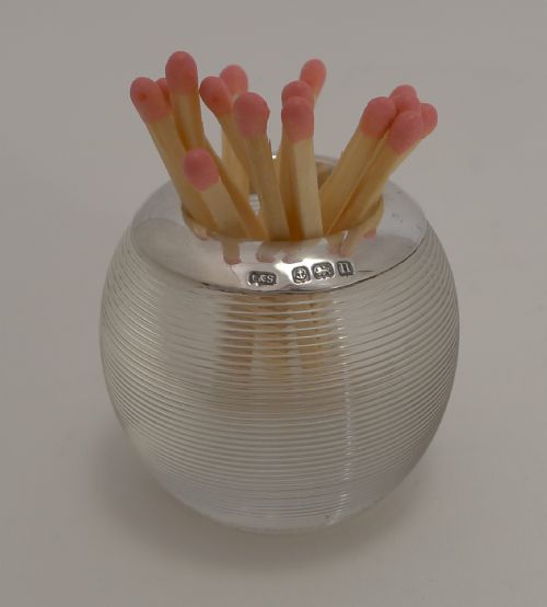 Small Antique English Threaded Glass & Sterling Silver Match Strike
