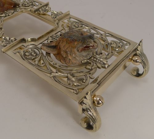fig 1. Rare Antique Brass and Cold Painted Bronze Expanding Book Ends c.1890