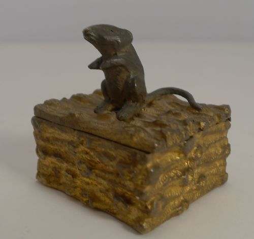 Antique English Figural Postage Stamp Box - Rat or Mouse C.1880