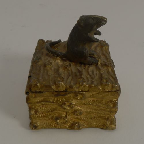 fig 1. Antique English Figural Postage Stamp Box - Rat or Mouse c.1880