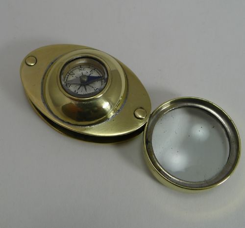 Antique C.1910 English Pocket Magnifying Glass / Loop with Compass