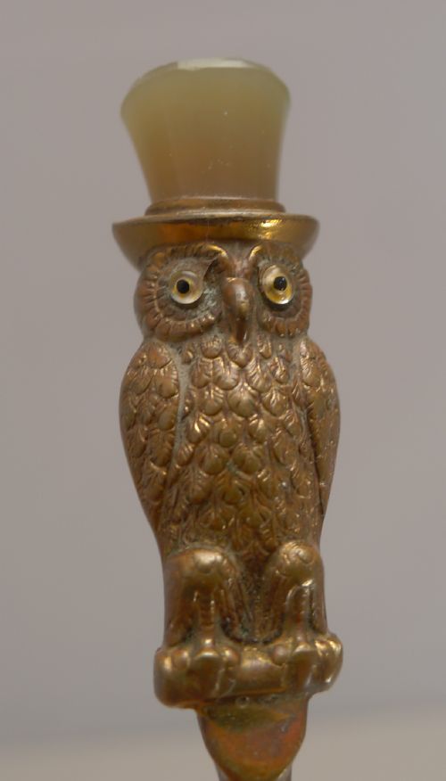 Antique English Owl Button Hook - Glass Eyes C.1900