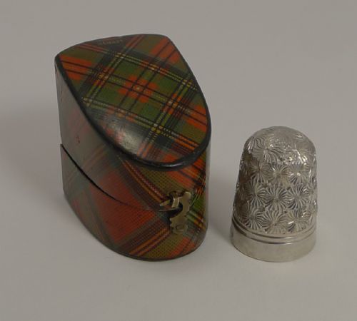 Antique Scottish Mauchline Tartan Ware Thimble Case C.1880 - Stuart