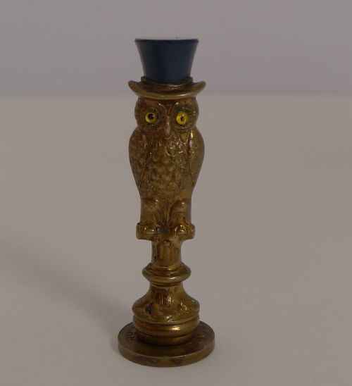 Fabulous Figural Owl Seal - Glass Eyes, C.1900