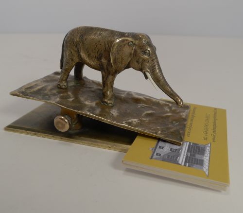 Antique English Bronze & Ivory Figural Letter Clip C.1890 - Elephant