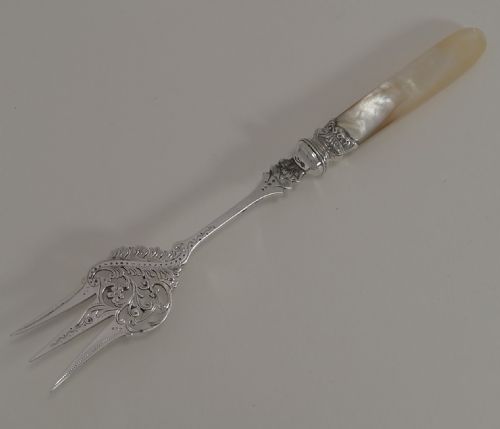 Fine Quality Antique English Sterling Silver and Mother of Pearl Bread Fork