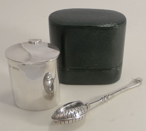 Magnificent & Rare Campaign English Sterling Tea Caddy and Infuser