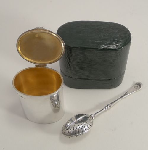 fig 1. Magnificent & Rare Campaign English Sterling Tea Caddy and Infuser