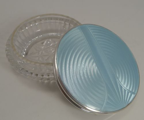 Vintage Art Deco English Dressing Table Box - Sterling and Guilloche Enamel Lid