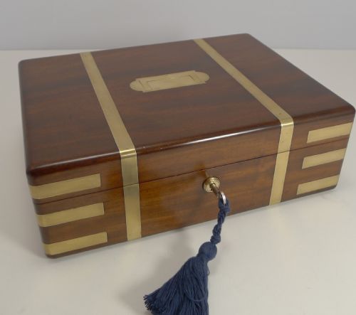 Fine Antique English Military / Campaign Brass Bound Mahogany Jewellery Box C.1820