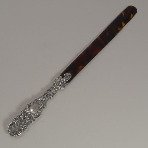 Superb Antique English Sterling Silver and Tortoiseshell Paper Knife / Page Turner