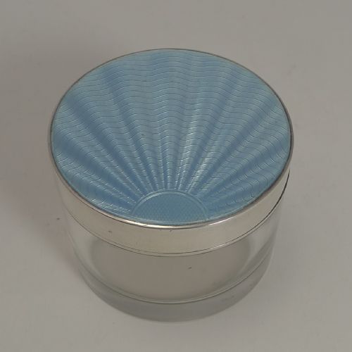 Art Deco Sterling Silver & Guilloche Enamel Lidded Jar - 1934