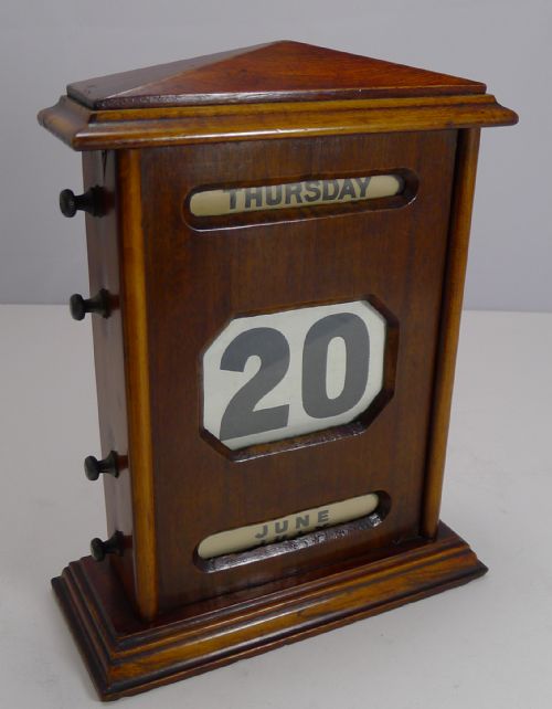 Oversized Antique English Mahogany Perpetual Calendar C.1900 - 10 1/2"