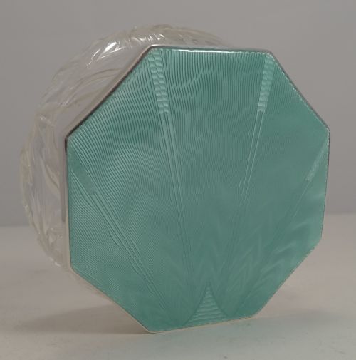 Fabulous Art Deco Sterling Silver and Guilloche Enamel Lidded Powder Box