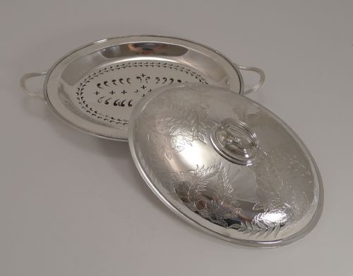 fig 1. Superb Fern Engraved Silver Plate Entree Dish by Walker and Hall