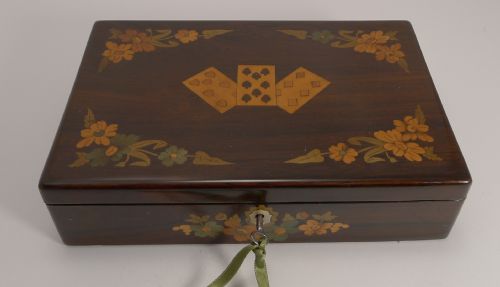 Exquisite Antique English Marquetry Inlaid Playing Card Box C.1840