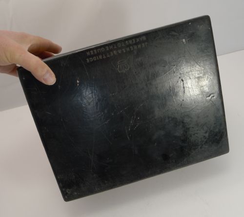 fig 1. A rectangular Victorian papier-mache jewellery box depicting an equestrian hunting scene on the lid with gilt decorative scrollwork along the front.