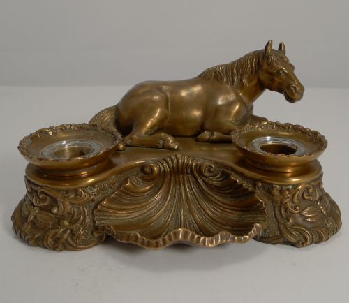 Antique French Bronze Equestrian Inkwell - Horse C.1890