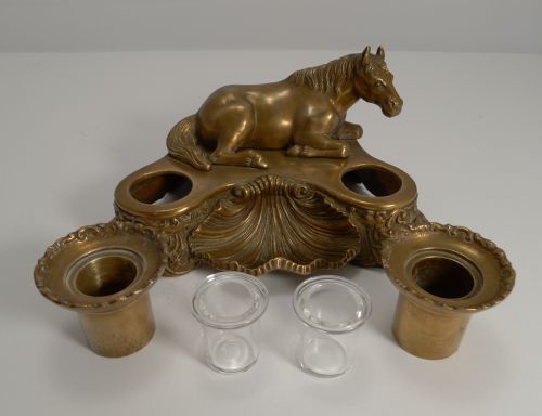 fig 1. Antique French Bronze Equestrian Inkwell - Horse c.1890