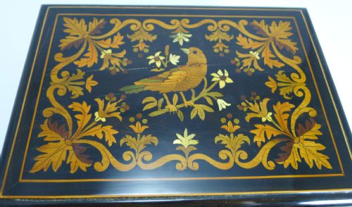 RARE ANTIQUE FRENCH EBONY AND INTRICATELY INLAID BOX DOVE C1860 - ADDITIONAL PHOTO 4