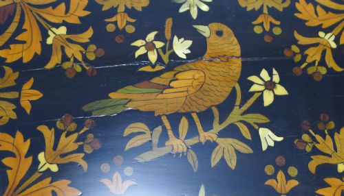 RARE ANTIQUE FRENCH EBONY AND INTRICATELY INLAID BOX DOVE C1860 - ADDITIONAL PHOTO 5