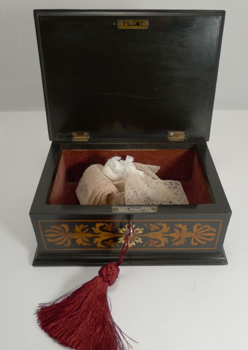 RARE ANTIQUE FRENCH EBONY AND INTRICATELY INLAID BOX DOVE C1860 - ADDITIONAL PHOTO 8