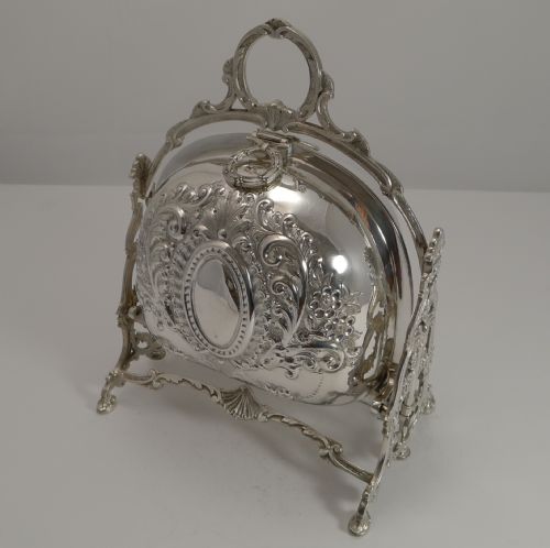 fig 1. Antique English Decorative Silver Plated Staniforth's Biscuit Box Dated 1900