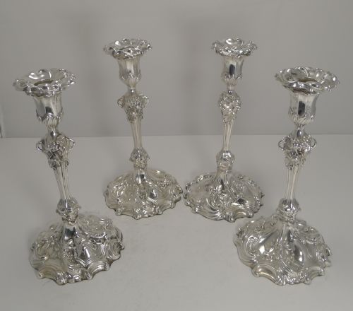 Magnificent Set Four Elkington Plate Candlesticks - Dated 1845