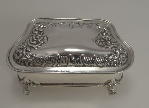 Pretty Antique English Sterling Silver Jewelry Box - 1902