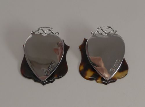 PAIR ANTIQUE ENGLISH STERLING SILVER AND TORTOISESHELL HEART LETTER CLIPS - ADDITIONAL PHOTO 2