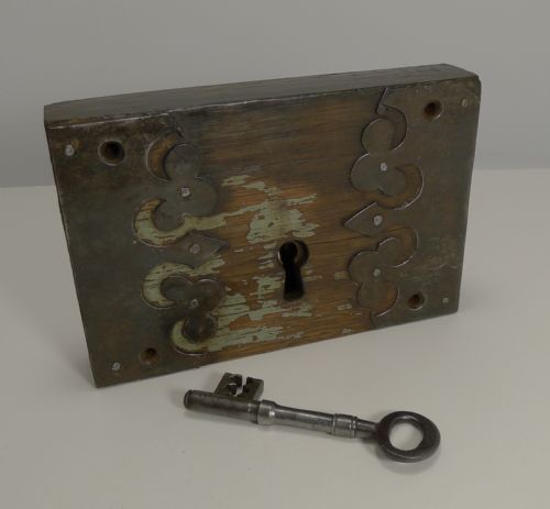 Fabulous Decorative Large Early Lock and Key - Original Paint