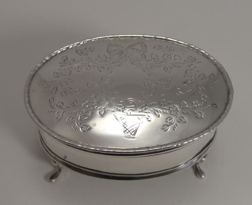 Pretty Vintage Sterling Silver Jewellery Box - Basket of Flowers