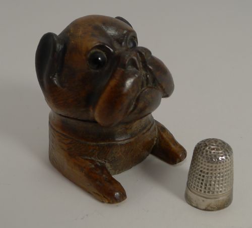Antique Hand Carved Figural Black Forest Thimble Case