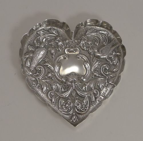 Victorian English Sterling Silver Heart Shaped Dish - London 1898