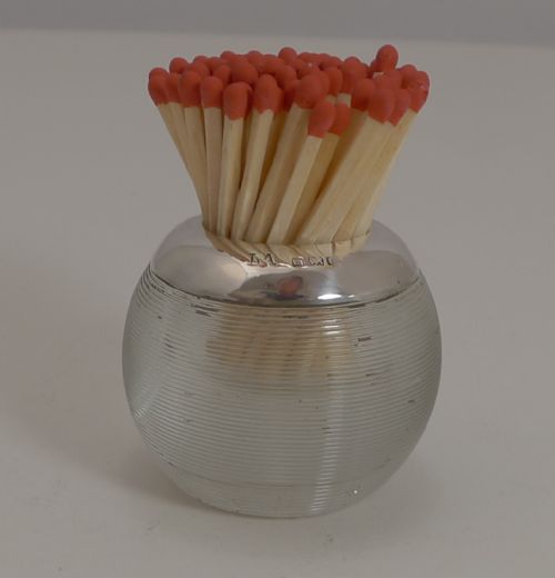 Small Antique English Threaded Glass & Sterling Silver Match Strike