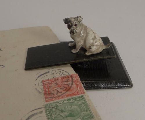 Antique Vienna Bronze Jack Russell / Dog Letter Clip C.1900