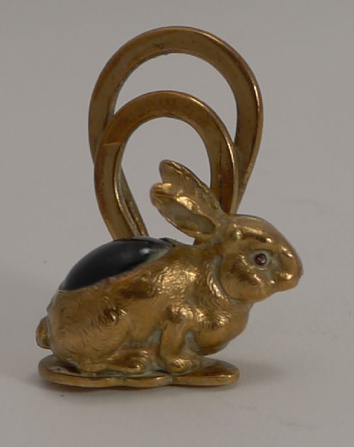 Adorable Little Figural Menu Holder - Rabbit C.1900