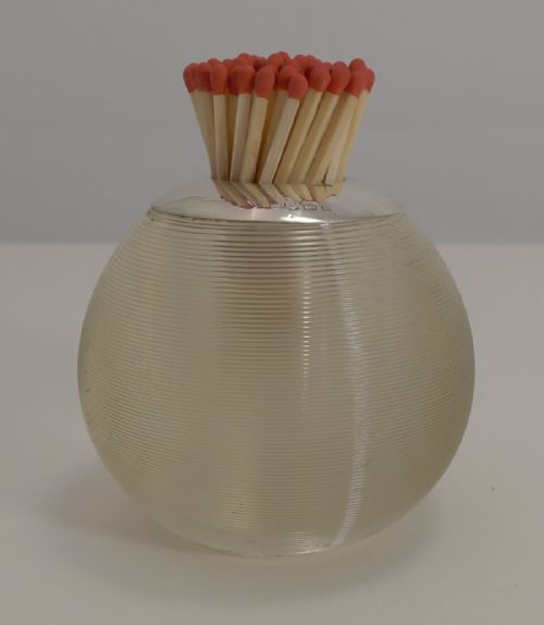 Antique English Threaded Glass Match Strike / Table Vesta - Sterling Silver 1909