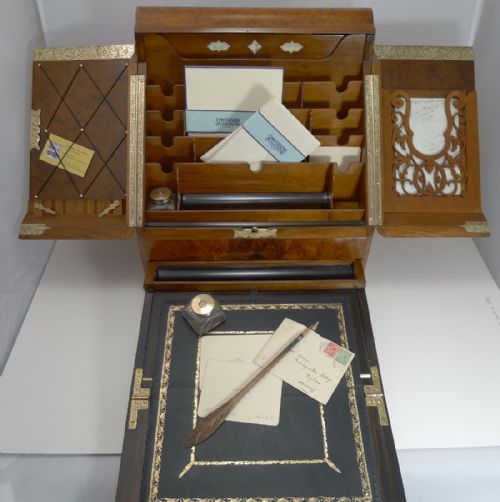 Top-notch Antique English Walnut Stationery Cabinet / Writing Box C.1880