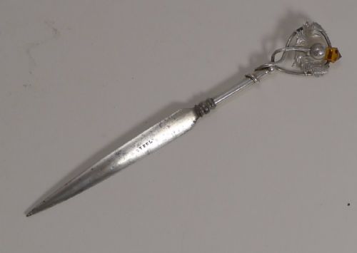 Antique Sterling Silver Letter Opener - Scottish Thistle - 1909