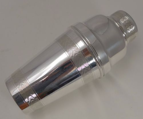 Large Vintage English Silver Plated Cocktail Shaker - Engine Turned Decoration C.1920