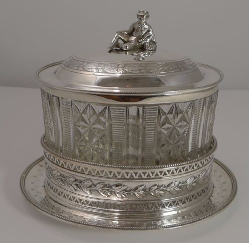 	
Outstanding Cut Crystal and Silver Plated Biscuit Box by Martin Hall C.1870