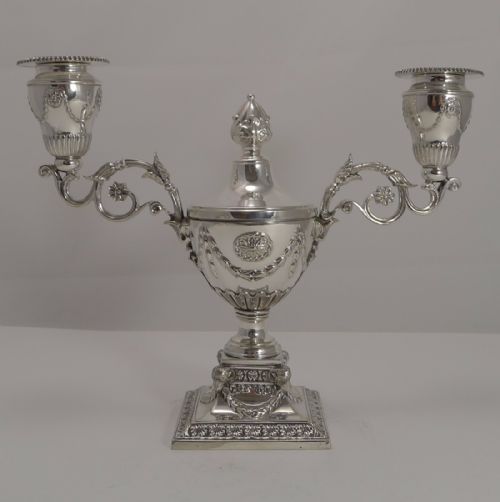 Magnificent Novelty Silver Plated Candelabra Inkwell by Martin Hall C.1890