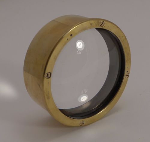 English Antique Brass Desk Magnifying Glass / Paperweight C.1910