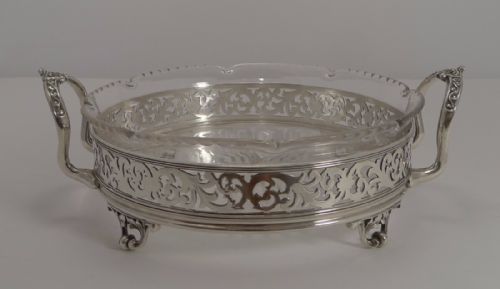 Stunning Antique English Reticulated Silver Plate and Crystal Serving Dish C.1870
