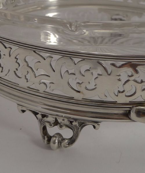 fig 1. Stunning Antique English Reticulated Silver Plate and Crystal Serving Dish c.1870