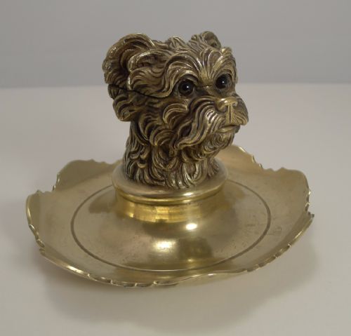 fig 1. Antique Figural Inkwell - Greyfriars Bobby - Dog - c.1880