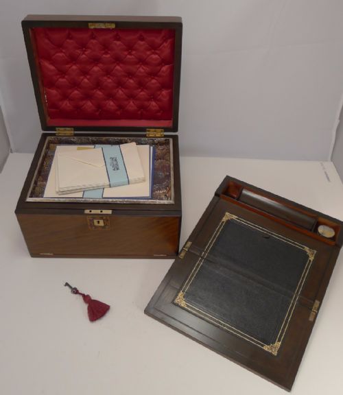 Handsome Antique English Inlaid Walnut Writing Box / Lap Desk C.1860